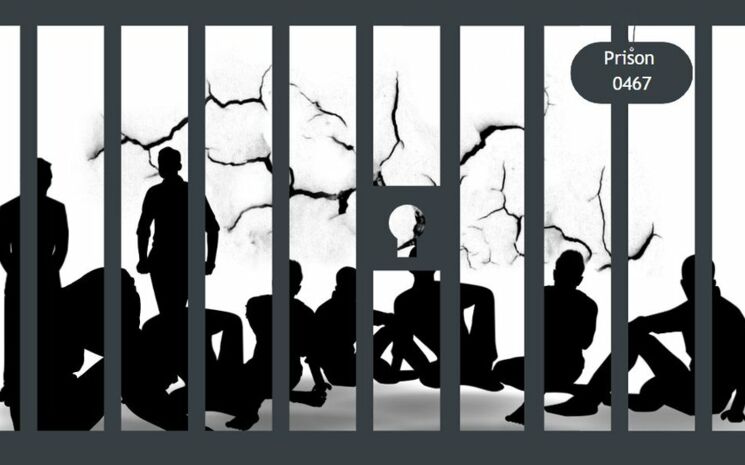 Personen hinter Gittern - Grafik symbolisiert willkürliche Festnahmen und Landnahmen und Vertreibungen