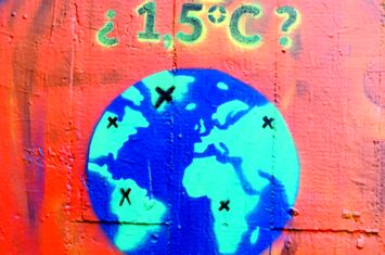 Graffiti zeigt Erde und spielt auf das Einhalten des 1,5 Grad Ziels an Klimakrise